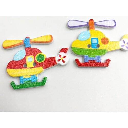 30pcs 26x32mm Mix Color Random Helicopter Wooden Buttons 2 Holes Sewing for Craft Scrapbooking Garment Accessories WB680