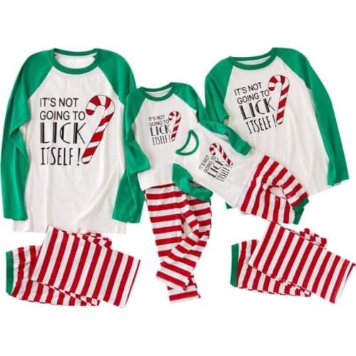 Parent-Child Christmas Baby Striped Splicing Jumpsuit Pajamas Kids Family Clothes Long Sleeve T-shirt + Pants Sleepwear Pajamas