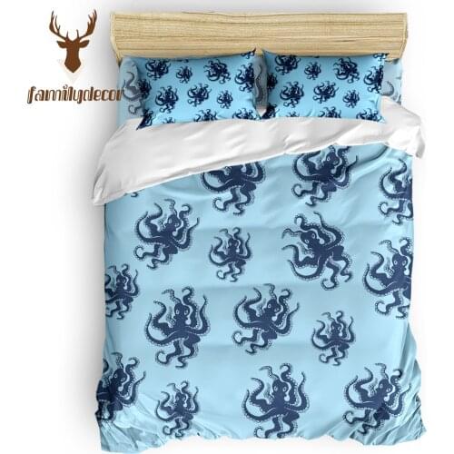 FamilyDecor DHL Free Shipping Blue Octopus Cthulhu 4 Pcs Comforter Cover Set Quilted Duvet Set Quilt Bedding Set FatherS Day