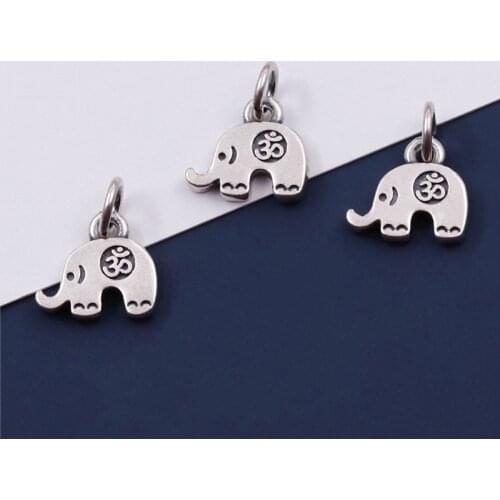 925 Sterling Silver Cute Retro Buddhism Elephant Charm Dangler S925 Silver Handmade Necklace Pendant DIY Jewelry Findings Gift