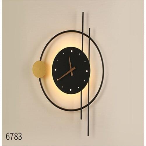Nordic Art Deco Black Gold Ring Metal Clock Led Wall Lamp Industrial Loft Corridor Aisle Stairs Wall Sconce Living Room Lights