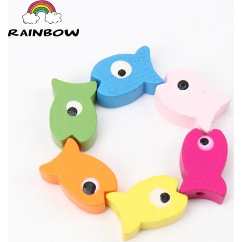Mixed Colors Lovely Fish Pattern Fish Shape Wooden Material Spacer Beads For Jewelry Making DIY 20x11mm 50pcs