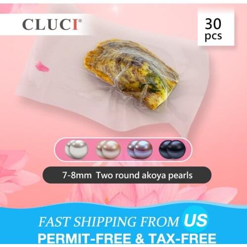 CLUCI 30pcs 7-8mm Akoya Pearl Oyster Vacuum Packed Oysters with Twins Pearl Bead Natural Saltwater Real Pearl Oyster WP052SB