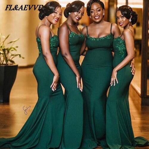 In Stock Dark Green Bridesmaid Dresses Mermaid Sexy African Bridesmaid Dress Straps for Teens Wedding Party Gowns