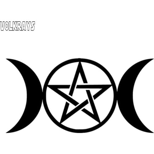 Volkrays Cartoon Car Sticker Triple Moon Goddess Wicca Pentacle Accessories Reflective Vinyl Decal Black/Silver,6cm*14cm