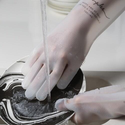 Magic Household Dish Washing Gloves Waterproof Silicone Rubber Gloves Dishwashing Sponge Scrubber Kitchen Cleaning Tools