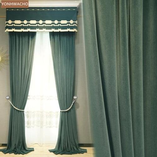 Custom curtains retro American dark green living room window luxury velvet cloth blackout curtain valance tulle panel C106
