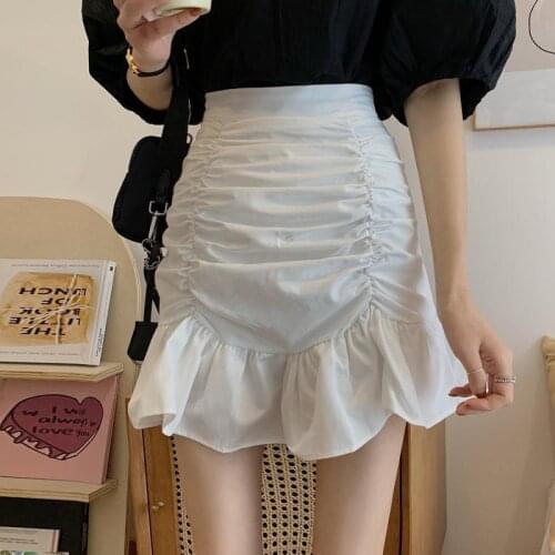 Half-length skirt short skirt summer 2021 new net celebrity wrinkled high waist was thin wild bag hip a-line skirt tide
