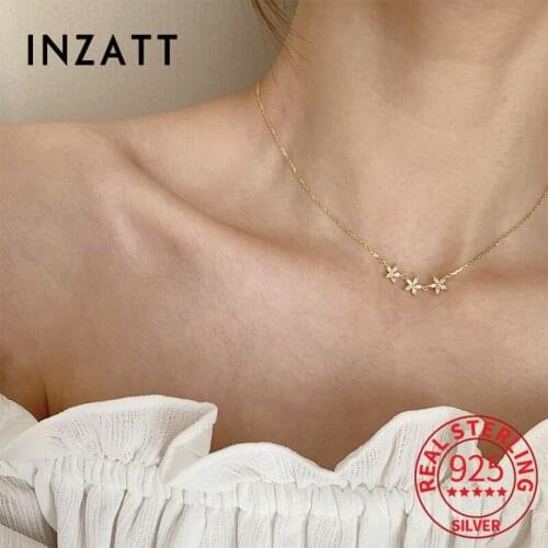 INZATT Real 925 Sterling Silver Zircon Flower Choker Necklace For Fashion Women Cute Fine Jewelry Accessories Drop Shipping