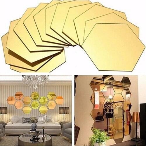 12PCS Hexagon Removable Waterproof Self-adhesive Mirror Stickers Home Bathroom Kitchen Wall Stickers Kitchen Decoration 2