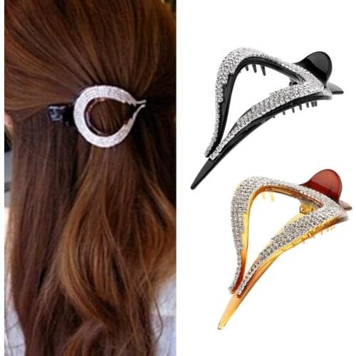2pcs Lady Non Slip Rhinestone Hair Claw Clips Crystal Hair Jewelry Pin Barrettes Headwear Styling Tools Black & Coffee