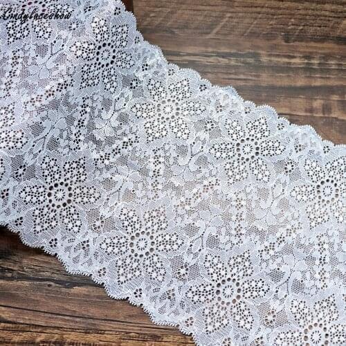 2 Yards 20 cm Wide Shinning White Elastic Lace Trimming Bra Clothing Accessories Sewing Applique Stretch French Lace Fabric Trim