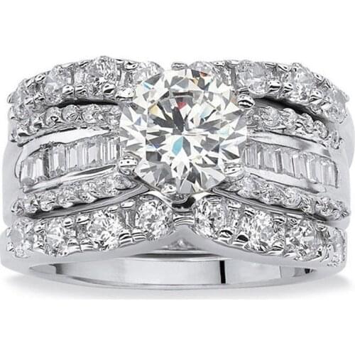 2021 Luxury Jewelry 3 Pcs/set Womens Crystal Zircon Rhinestone Female Metal Ring for Wedding Engagement Jewelry Accessories