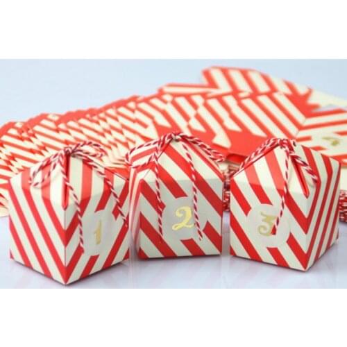 24pcs Red Stripe Candy Box Wedding Favors Supplies Baby Shown Birthday Party Event Gift Packing Boxes Bag Boite Cadeau Rouge