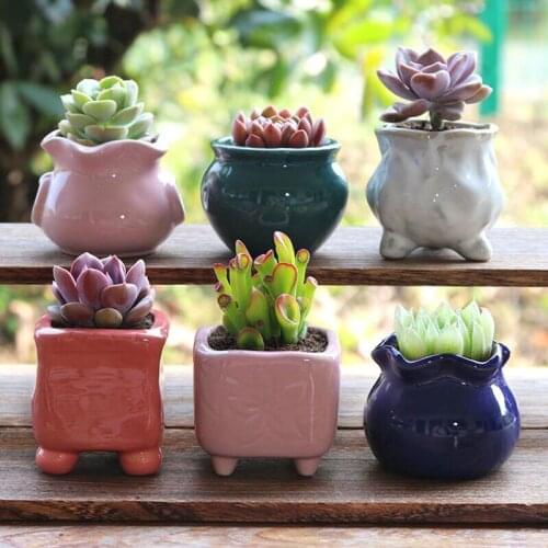 4pcs/set Succulent Plant Flowerpot Thumb Plant Pot Crearive Ceramic Flower Vase Bonsai Container Home Garden Decor