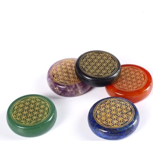 40mm*10mm Ancient Egypt Flower of Life Pattern Natural Crystal Carving Religion Ornaments