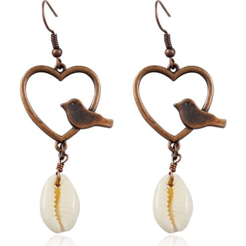 Bohemia Shell Pearl Pendant Heart-shaped Bird Drop Earrings Brincos Ocean Wind Concha Perla Drop Earrings for Women Jewelry
