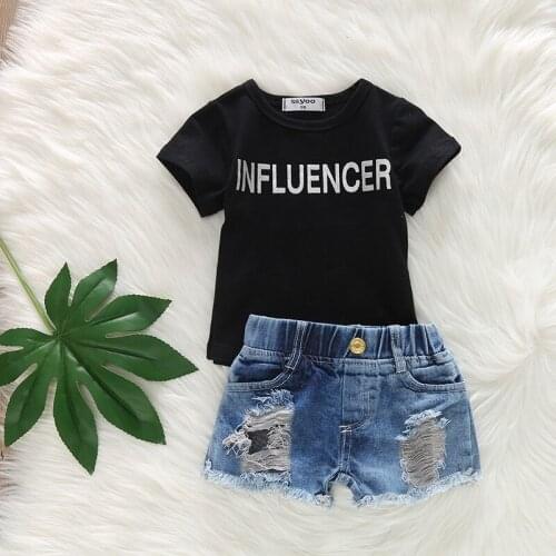 Youcte Children Clothes New Summer Boys Girls Black Cotton Hot Silver Printed Top Wide Leg Hole Shorts 2 Pcs Set Kids Outfit