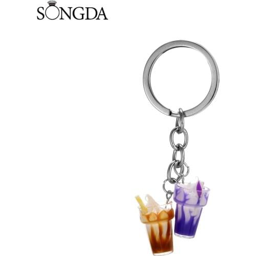 DIY Cute little Ice Cream Cup Keychain Acrylic Resin Simulation Car Key Holder Fashion Korean Jewelry Gift For Friends