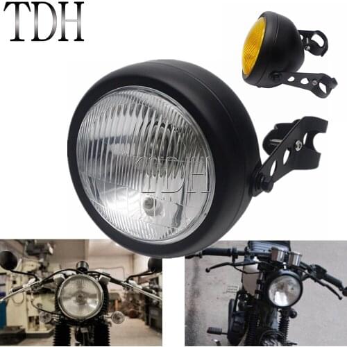 Clear/Yellow Lens Retro Motorcycle Headlight Front Light Lamp For Harley Honda Yamaha Suzuki Kawasaki Bobber Cafe Racer Touring