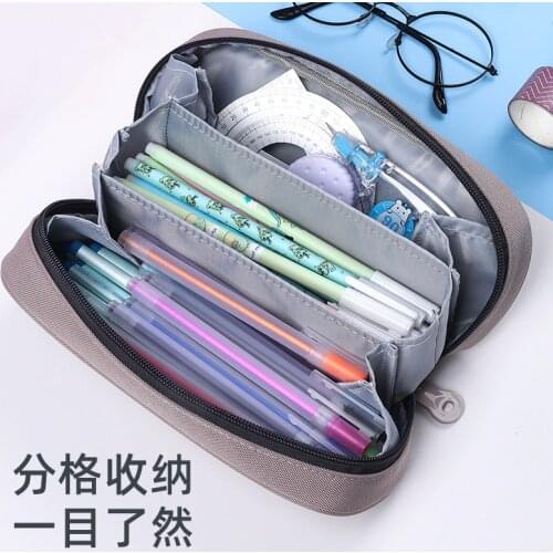 Simple Korean Canvas Pencil Case Large Capacity Stationery School Supplies Pencil Box Pink Solid Color Cute Bag D50
