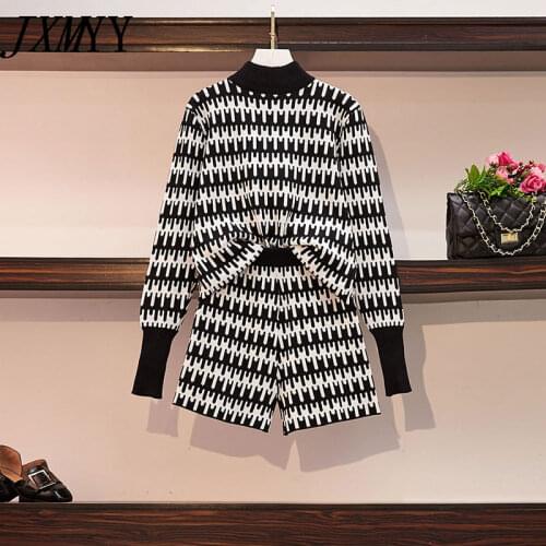 JXMYY 2021 Autumn Retro New Fashion Temperament Thin Comfortable Sweater With Wide-Leg Shorts Two-Piece Suit