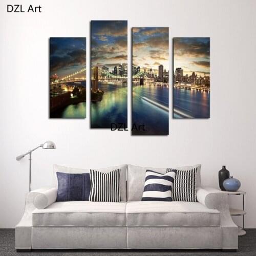 4 Pcs(No Frame)Tall Bridge Painting Canvas Wall Art Picture Home Decoration Wall Pictures For Bedroom,Printing on Canvas