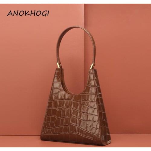 Brown Alligator Genuine Leather Women Handbags Luxury Ladies Party Shoulder Bag Female Vintage Cow Leather Tote Bags B579