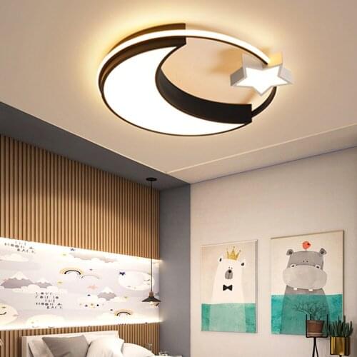 LED Kids Moon Ceiling Light Girls Star Dimmable Lamp with Remote Modern Black Gold Chandelier for Boys Room Bedroom Nursery