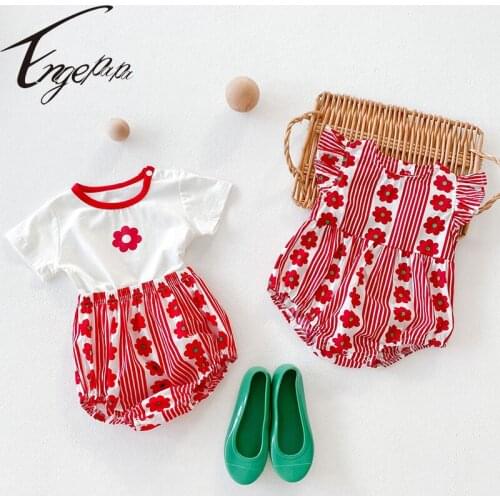 Engepapa Summer Fashion Cute Newborn Baby Girls Clothes Suit Toddler Baby Girl Cotton Flower Romper Infant Baby Girls Jumpsuit