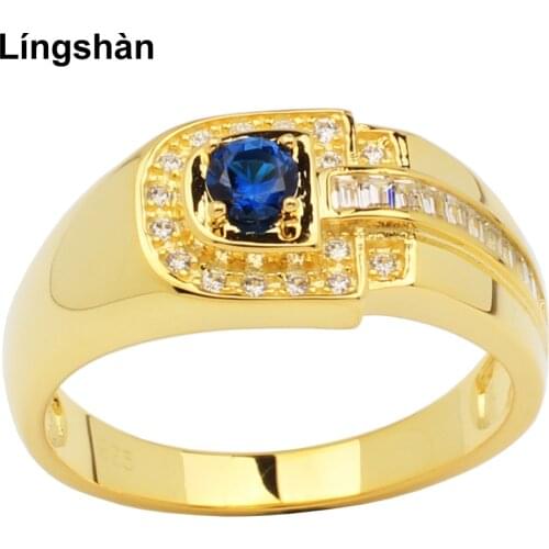 Real 925 Silver Ring Men Sterling Gold Color Jewelry Cubic Zirconia CZ Size 9 to 13 Heavy Feel Finger Decoration R114N
