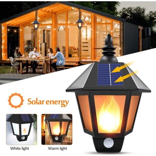 Solar Lights Flame Flickering Dancing Wall Lamp Outdoor Waterproof Led Solar Landscape Decoration Lighting Security Light