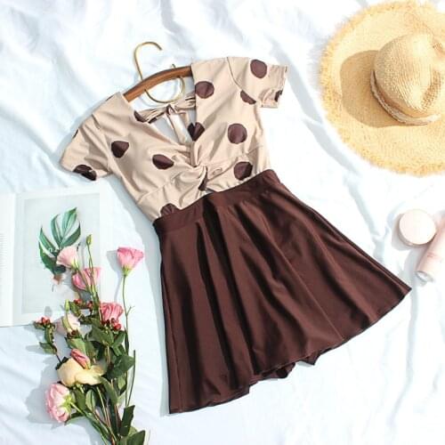 2021 New Women Short Sleeve One Piece Swimwear Swim Beach Dress Bandage Bathing Suit Summer Sexy Swimsuit Swimming Holiday Wear