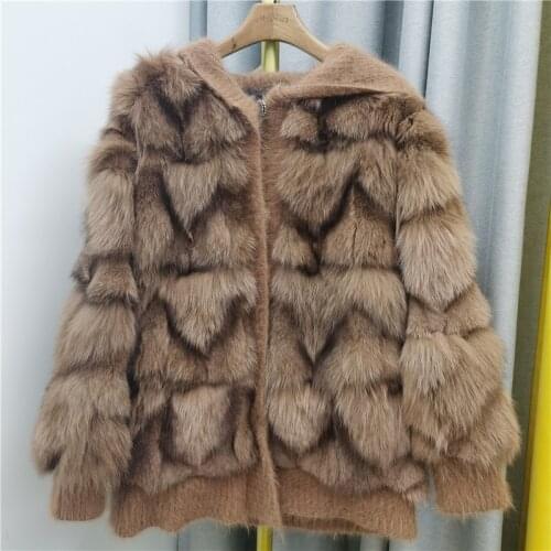 2021 New Fur Women Coat With Hood High Waist Fashion Slim Real Fur Jacket Natural Fox Fur Coats