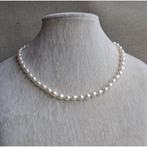 New Favorite Pearl Choker Necklace White Rice 7mm Genuine Freshwater Pearl Handmade Jewelry Birthday Party Nice Lady Gift