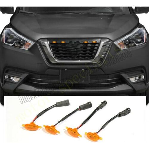 NEW For Nissan Kicks 2018-2021 Grille LED Amber Light Raptor Grill Trim Cover 4pcs car accessories