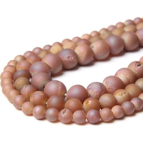 Orange Red Metallic Coated Drusy Agates Stone Round Loose Spacer Beads 6 8 10 12mm DIY Charm Beads for Jewelry Making Supplies