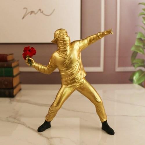 Resin Banksy Statues Sculptures Flower Thrower Statue Bomber Home Decoration Accessories Modern Ornaments Figurine Collectible