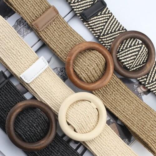 Women Bohemian Elastic Braided Belt Fashion Female Summer Dress Jeans Wide Black PP Straw Designer Wood Buckle Boho Belts