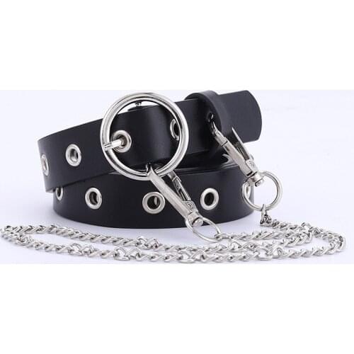 Women Punk Chain Leather Belt Adjustable Pin Buckle Waist Thin Belts Jeans Decorative New Gothic Faux Brand Fashion Mens Belt
