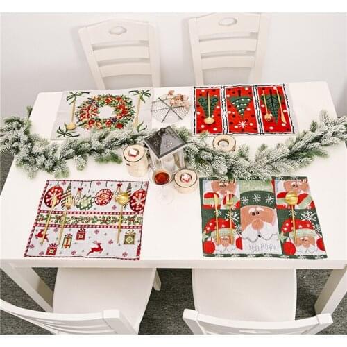 Christmas square Placemats Non-slip Heat Resistant Rectangle Holiday Table Placemats Tablecloth For Dining Table Decoration