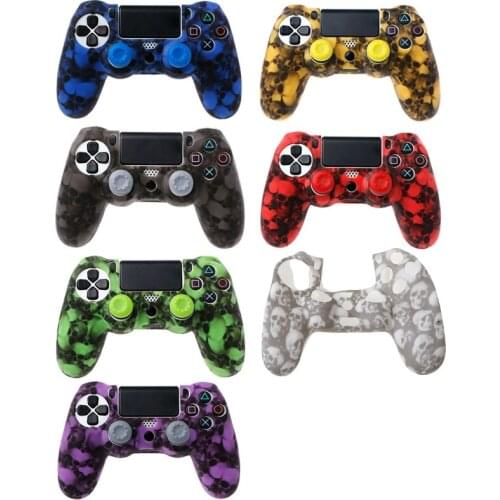RipengPI Faceplate Skull Silicone Gamepad Cover Case + 2 Joystick Caps For PS4 Pro Slim Controller Halloween Gift