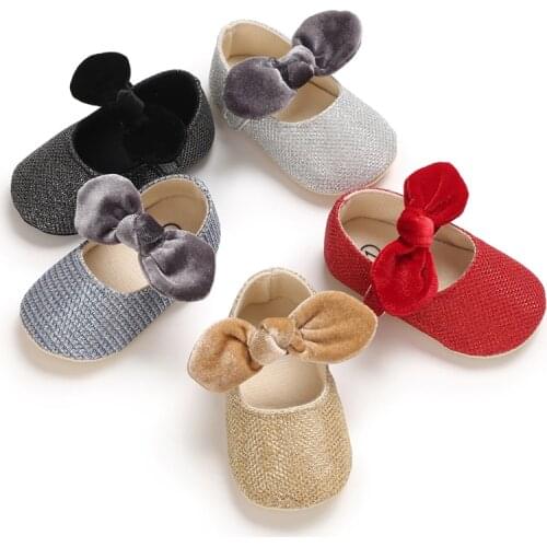 0-18M Newborn Infant Baby Girls Bow Shoes Princess Cotton Birthday Party Shoes Soft Crib Shoes