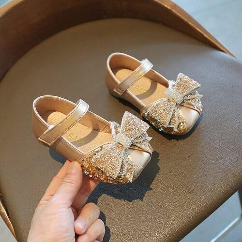 Girls Princess Shoes 2021 New Fashion Kids Bowknot Rhinestone Soft Bottom Leather Shoes Childrens Casual Shoes E930