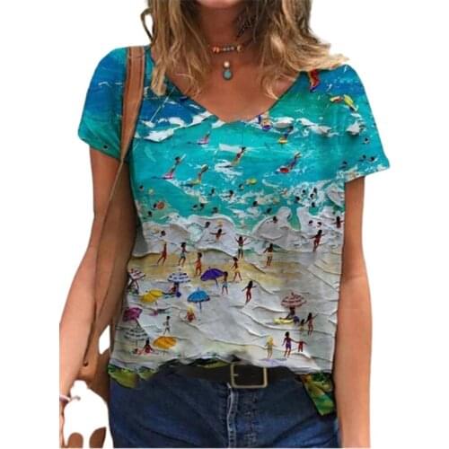Womens Clothing Summer 2021 Beach T Shirts For Women 3xl Plus Size Creative Print Tops Casual Female Short Sleeve Tops T-shirt