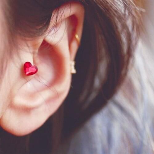 Tiny Red Heart Screw Tragus Stud Earring For Women 2021 Stainless Steel Screw Piercing Body Jewelry Flat Mid Low Helix Earring