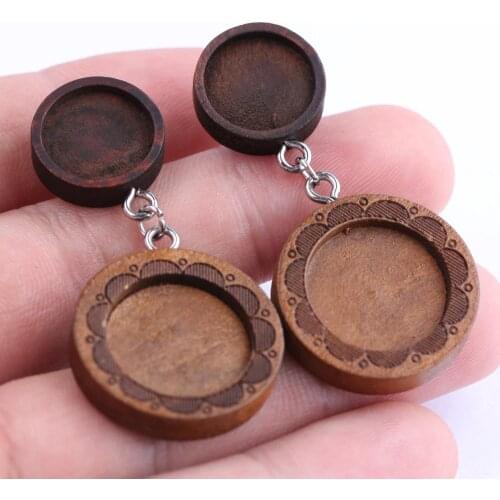 Onwear 10pcs fit 12mm 16mm flower cabochon base settings wood stud earring bezel blanks diy wooden earrings jewelry findings