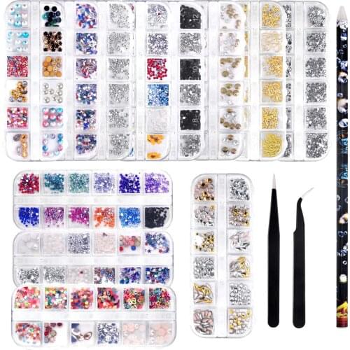 12 Boxes Nails Art Rhinestones 144 Mixed Color Crystal Glass Sparkly 3D Nail Foil Chips For 3D Nail Art Rhinestones Decoration