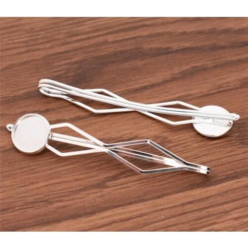 12mm 10pcs High Quality Classic Bright Silver Plated Copper Material Hairpin Hair Clips Hairpin Base Setting Cabochon Cameo
