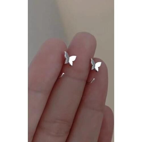 2021 New Shiny Silver Color butterfly Small Hoop Open Earrings Fashion Tide Flow Sweet High Quality Studs Body Piercing Jewelry
